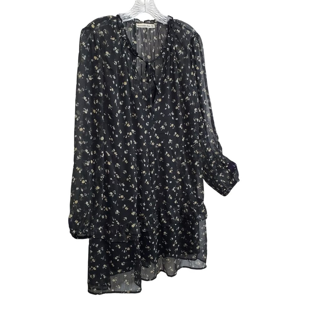 Abercrombie Fitch Dress XLP Petite XL Floral Tiered Chiffon Sheer Puff Sleeve